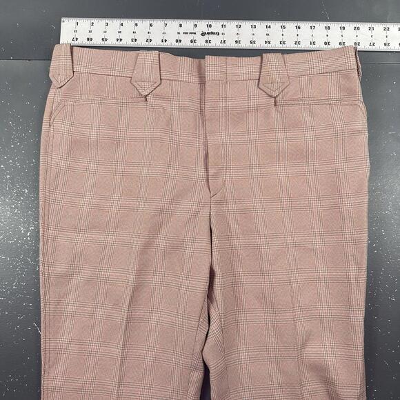 VTG Lee Frontier Slacks Mens 38x30 Beige Blue Bootcut Checkered Plaid 70's USA - Picture 4 of 9